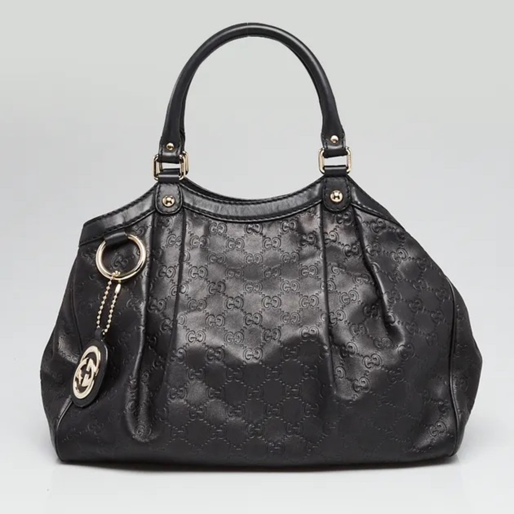 Gucci Guccissima Rare Leather Lining Sukey Vintage Med Shoulder Tote Bag Black